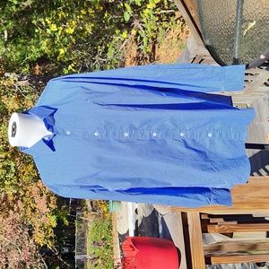 Men's blue w white pin dots shirt, long sleeve, Tailorbyrd, embroidered, sz XL